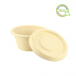 Tarrina salsas de fibra kraft con tapa compostable (60ml)