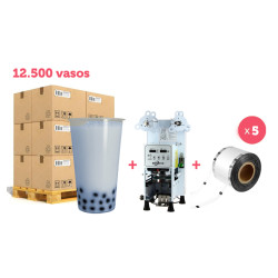 Kit de vasos bubble tea 480ml, máquina y 5 rollos termosellables