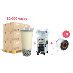 Kit de vasos bubble tea 650ml, máquina y 5 rollos termosellables